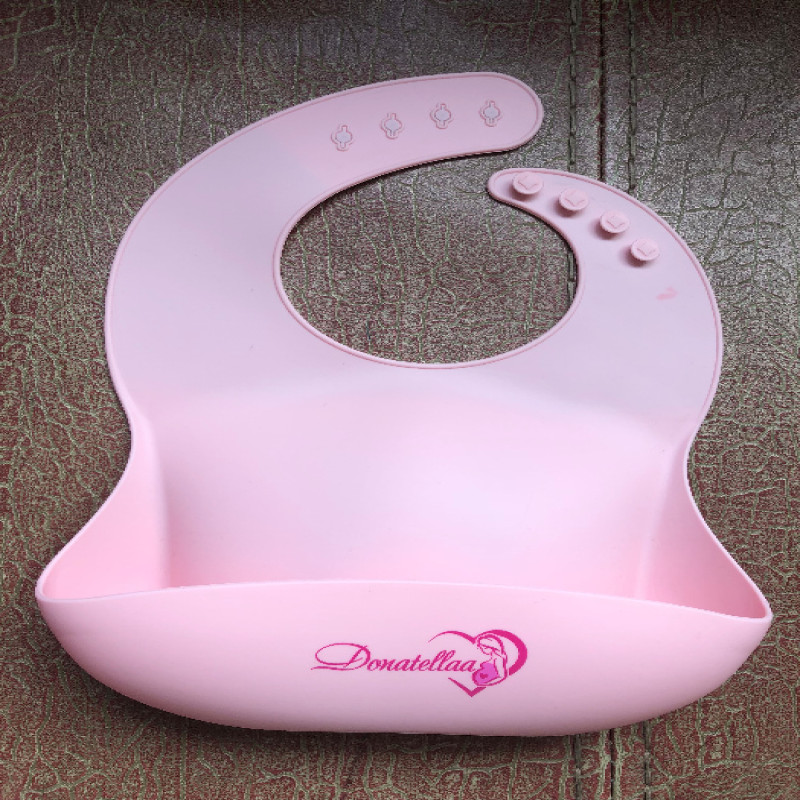 Soft 6M-36M Silicone Bibs Set of 2 Light Pink Lime Green with Food Catcher washable Girl Set